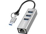 Logilink UA0440 Logilink Usb 3.2 Gen 1 Hub, 3X USB-A, 1X RJ45, Silber