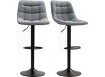 Set Di 2 Sgabelli Da Bar, Sgabello Da Bar Imbottito Con Schienale, Struttura In Acciaio, Look Ciniglia, Sedie Da Cucina Regolabili In Altezza Con Poggiapiedi Sgabello Girevole A 360° Per Cucina, Soggiorno Grigio Scuro