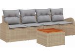 Syfax™ Set Divano Da Giardino 5 Pcs Beige E Grigio Chiaro Polyrattan