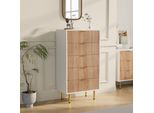 Cassettiera Fortuna Lai, Cassettiera Con 5 Cassetti, Stile Scandinavo Moderno, Maniglie E Piedini Color Oro, Cassettiera Stretta Per Soggiorno, Camera Da Letto, Corridoio, 110 X 60 X 34 Cm, Bianco