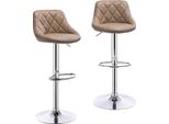 Set Di 2 Sgabelli - Sgabello Da Bar - Altezza Regolabile - Girevole - Pelle Finta - Poggiapiedi - 84-106 Cm - Cachi Scuro