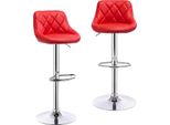 Set Di 2 Sgabelli Da Bar - Sgabello Da Bar Girevole - Altezza Regolabile 84-106 Cm - Similcuoio - Acciaio Cromato Con Poggiapiedi - 100 Kg - Rosso
