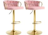 Set Di 2 Sgabelli Da Bar In Velluto - Sgabello Da Bar - Regolabile In Altezza - Girevole A 360° - Schienale Intrecciato - Struttura In Metallo Con Poggiapiedi - Altezza Seduta 82,5 Cm - Rosa