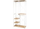 Appendiabiti - Appendiabiti A Piantana Con Ripiani - 2 Appendiabiti - 4 Ripiani - Tubolare D'acciaio E Legno Di Pino - 90 X 40 X 204,5 Cm - Carico 10 Kg - Bianco E Rovere Chiaro