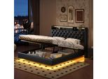 Letto Galleggiante Proximax 160×200 Cm - Finto Cuoio, Strisce Luminose A Led Sulla Testata E Sulla Struttura - Con Connessione Usb E Spazio Di Archiviazione Sotto Il Letto