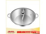 Hot Pot - Pentola Shabu Shabu - 34 Cm - Acciaio Inossidabile - Parete Divisoria Divisa (Yin-Yang) - Coperchio Di Vetro - Per Piani Di Cottura A Induzione E A Gas