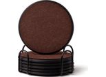Inf Set Di 6 Sottobicchieri Rotondi In Feltro Siliconico Con Supporto - Antiscivolo Marrone+Nero