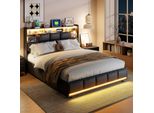 Letto A Pressione A Gas Proximax 140×190 Cm Con Led Su Testata E Pediera, Usb E Vano Portaoggetti - Letto Moderno E Funzionale Per Camere Da Letto, Nero