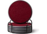 Inf Set Di 6 Sottobicchieri Rotondi In Feltro Siliconico Con Supporto - Antiscivolo Grigio + Rosso
