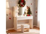 Tavolino Da Toilette Tavolo Cosmetico Con Sgabello Illuminazione A Led Specchio Bianco