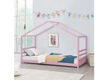 Letto Per Bambini Con Rete A Doghe E Reticolo 90 X 200 Cm Letto Casa Letto Casa Letto Giovane Letto Pino Legno Rosa [It.Casa]