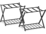 Costway Portabagagli Pieghevole Set Di 2, Portabagagli A 2 Livelli Con Ripiano, Robusto Telaio Di Supporto In Metallo Nero