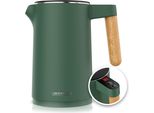 Bollitore Arendo Con Impostazione Della Temperatura 40° - 100 °C E Display, Acciaio Inox, Doppia Parete, 1,5 L, 2200 W, Funzione Keep Warm, Base 360°, Con Manico In Legno, Senza Bpa, Verde