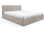 Letto Imbottito 160X200 Letto In Tessuto Boucle Beige Con Rete A Doghe In Legno E Vano Contenitore