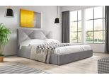 Gutto Letto Imbottito Con Contenitore 180Cm Grigio Tessuto Moderno Con Contenitore Griglia A Doghe In Legno Trapuntate