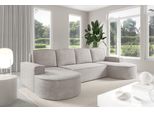 Divano Angolare Gutto Molly A U Con Forma Arrotondata In Velluto Beige Crema Grigio Chiaro Verde Ruggine - Forma Arrotondata Di Tendenza! Novità 2025 (Con Funzione Di Letto)