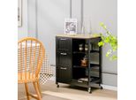 Carrello Da Cucina Costway Con Vassoio, Ripiani E 3 Grandi Cassetti, Mobile Da Cucina Su Ruote, Isola Da Cucina In Legno Di Gomma, Carrello Di Servizio 67 X 37 X 82,5 Cm (Nero)
