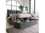 Letto Imbottito Merax 140X200Cm Letto Funzionale Idraulico Con Testata Regolabile E Contenitore, Struttura In Metallo A Doghe, Letto Matrimoniale In Velluto, Grigio