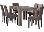 [Tavolo Da Pranzo In Rovere Antico Con 6 Sedie Imbottite In Pelle Finta Marrone 140X90 Set Da Pranzo Sala Da Pranzo