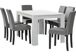 [Tavolo Da Pranzo Bianco Opaco Con 6 Sedie Imbottite In Pelle Finta Grigio Chiaro 140X90 Set Da Pranzo Sala Da Pranzo