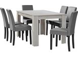 [Tavolo Da Pranzo In Rovere Bianco Con 6 Sedie Imbottite In Pelle Finta Grigio Chiaro 140X90 Set Da Pranzo Sala Da Pranzo