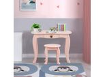 Costway Tavolo Da Toilette Per Bambini Con Sgabello E Specchio Estraibile, Tavolo Da Toilette Per Bambine In Legno, Tavolo Per Bambini Con Cassetto, Tavolo Con Specchio 80X42X106Cm Rosa
