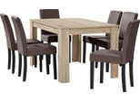 [Tavolo Da Pranzo In Rovere Chiaro Con 6 Sedie Imbottite In Pelle Finta Marrone 140X90 Set Da Pranzo Sala Da Pranzo