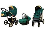 BabyLux® Gold Lux | 3in1 Kinderwagen Set | Bottle Green | Kombikinderwagen | Kinderwagenset | Bu