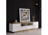 Merax Tv Mobile Tv Basso Mobile Tv 180 Cm Con Ampio Spazio Di Archiviazione E Design Bicolore, Ante Con Funzione Soft-Close, Rovere+Bianco