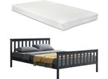 [Letto In Legno Con Materasso 180X200Cm Con Testata Alta E Rete A Doghe Letto Grigio Scuro Con Materasso In Schiuma Fredda ÖKo-Tex 100 Letto Matrimoniale In Legno Di Pino Letto Matrimoniale