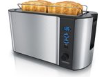 Tostapane Arendo 4 Fette, Tostapane A Fessura Lunga, Fessura Lunga, Acciaio Inox, 1500W, Display Con Indicatore Del Tempo Residuo, Attacco Per Panini, Funzione Di Scongelamento, Alloggiamento Termoisolante, Argento/Nero