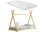 [Letto Per Bambini Con Materasso 90X200Cm Colori Del Legno Design Tipi Letto In Legno Di Pino Letto In Legno Letto Per Casa Materasso In Schiuma Fredda Oeko-Tex Standard 100 Adatto A Chi Soffre Di Allergie Traspirante