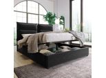 Sweiko Letto A Molle Idrauliche Letto Imbottito Testata Regolabile Con Rete A Doghe Letto Contenitore Letto In Velluto 140X200Cm Nero (Senza Materasso)