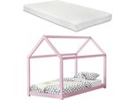 [Letto Per Bambini Con Materasso 90X200Cm Design Casa In Legno Rosa Letto In Legno Di Pino Letto In Legno Letto Per Casa Materasso In Schiuma Fredda Oeko-Tex Standard 100 Adatto A Chi Soffre Di Allergie Traspirante