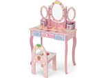 Set Da Toilette Per Bambini Costway, Toilette Da Principessa Con Specchio Pieghevole, Sgabello Per Il Trucco E 3 Cassetti, Toilette Da Trucco Per Bambine (Rosa)