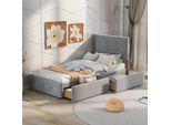 Letto Imbottito Merax 90X200Cm Con Testata Regolabile In Altezza, Letto Singolo In Legno Con Due Cassetti E Rete A Doghe, Letto Per Bambini In Velluto, Grigio