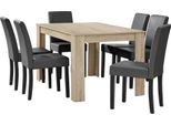 [Tavolo Da Pranzo In Rovere Chiaro Con 6 Sedie Imbottite In Pelle Finta Grigio Scuro 140X90 Set Da Pranzo Sala Da Pranzo