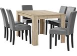 [Tavolo Da Pranzo In Rovere Chiaro Con 6 Sedie Imbottite In Pelle Finta Grigio Chiaro 140X90 Set Da Pranzo Sala Da Pranzo