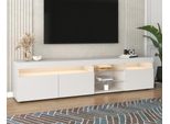 Tavolo Tv Fortuna Lai Led Bianco Lucido Con Illuminazione A Led Comprensiva Di Telecomando, Mobile Tv Mobile Tv Tavolo Tv 180Cm Mobile Soggiorno