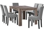 [Tavolo Da Pranzo In Rovere Antico Con 6 Sedie Imbottite In Pelle Finta Grigio Chiaro 140X90 Set Da Pranzo Sala Da Pranzo