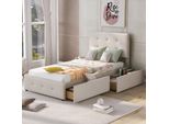 Flieks Letto Imbottito Letto Singolo Letto In Legno Con Testata Regolabile In Altezza, Rete A Doghe E Due Cassetti, In Velluto 90X200Cm Letto Per Bambini
