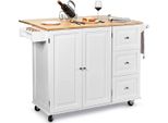 Costway Carrello Da Cucina Su Ruote, Isola Da Cucina Con Portasciugamani, Mobile Da Cucina In Legno, Carrello Da Portata Bianco, Carrello Per Isola Da Cucina, Carrello Per Microonde, Credenza 135X76X91Cm