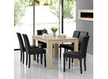 [Tavolo Da Pranzo In Rovere Chiaro Con 6 Sedie Imbottite In Pelle Finta Nera 140X90 Set Da Pranzo Sala Da Pranzo