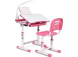 Costway Scrivania Per Bambini Regolabile In Altezza, Scrivania Con Lampada E Cassetto, Regolabile In Inclinazione, Scrivania Per Bambini Con Sedia Rosa