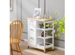 Carrello Da Cucina Costway Con Vassoio, Ripiano A 2 Livelli E 3 Ampi Cassetti, Mobile Da Cucina Su Ruote, Isola Da Cucina In Legno Di Gomma, Carrello Di Servizio 67 X 37 X 82,5 Cm
