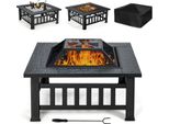 Costway 3 In 1 Ciotola Per Il Fuoco, Pozzo Per Il Fuoco All'aperto 81 X 81 Cm, Cesto Per Il Fuoco Quadrato Per Il Giardino, Il Cortile, La Terrazza E Il Balcone, Con Griglia, Grill, Attizzatoio E Coperchio, Per Picnic E Falò