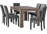 [Tavolo Da Pranzo In Rovere Antico Con 6 Sedie Imbottite In Pelle Finta Grigio Scuro 140X90 Set Da Pranzo Sala Da Pranzo