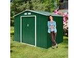 Casetta Per Attrezzi In Metallo Costway Con Fondazione In Metallo, Casetta Da Giardino 213X127X185Cm, Casetta Per Attrezzi 2,37 M2, Casetta Da Giardino Zincata, Resistente Alle Intemperie, Verde Scuro