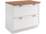 Unterschrank Home Affaire "Teramo", Weiß, Honig, B:100Cm H:85Cm T:60Cm, Massivholz, SchräNke, Unterschrank, Breite 100 Cm, 2 SchubkäSten