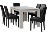 [Tavolo Da Pranzo In Rovere Bianco Con 6 Sedie Imbottite In Pelle Finta Nera 140X90 Set Da Pranzo Sala Da Pranzo